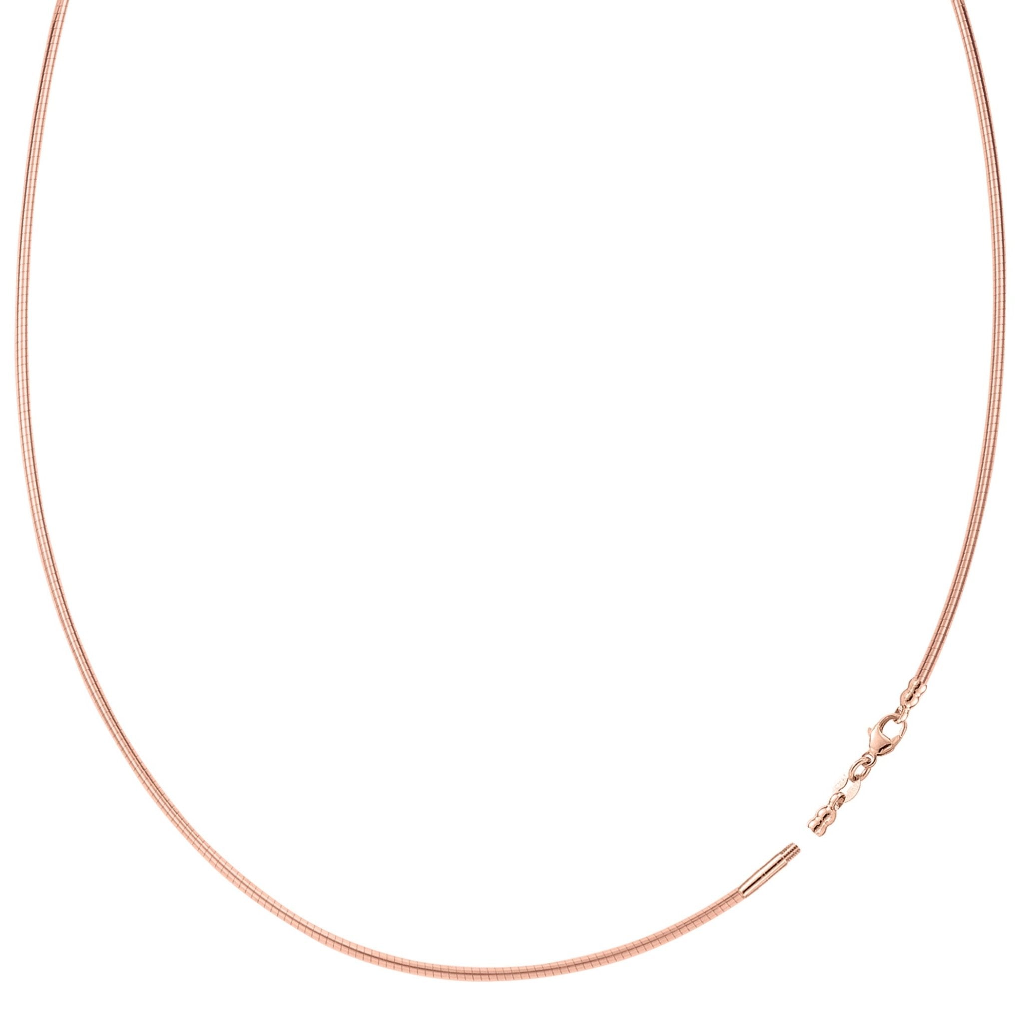 Round Omega Chain Necklace With Screw Off Lock In 14k Rose Gold, 1.5mm, 17" - JewelryAffairs