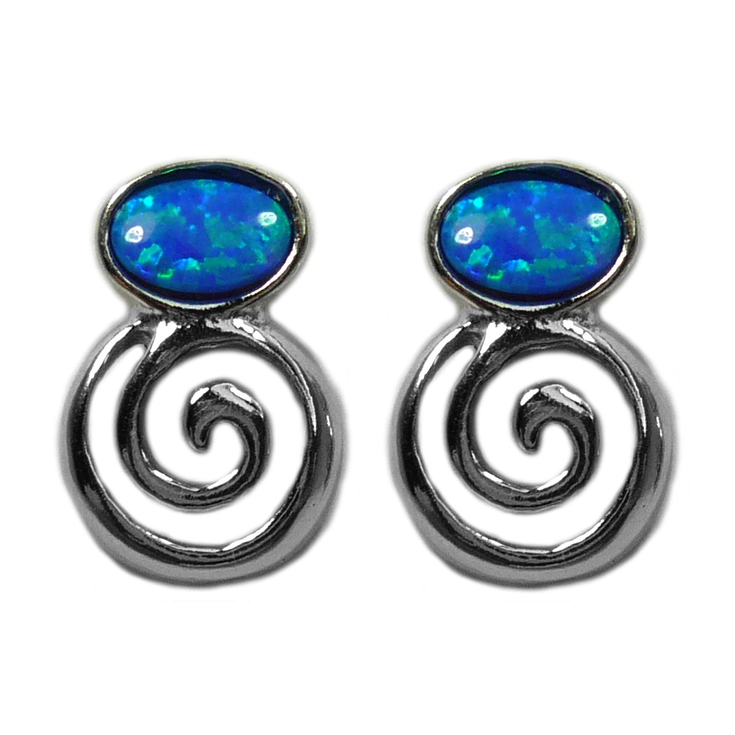 Sterling sølv græsk spiralnøgle med syntetiske opal øreringe, 10 x 14 mm fine designer smykker til mænd og kvinder