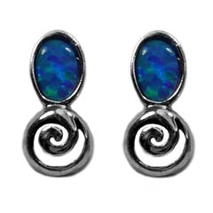 Sterling sølv rhodineret græsk spiralnøgle med syntetiske opal øreringe, 5 x 12 mm fine designer smykker til mænd og kvinder
