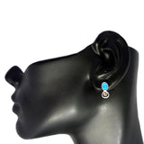 Sterling Silver Rhodium Plated Greek Spiral Key With Synthetic Opal Earrings, 5 x 12mm