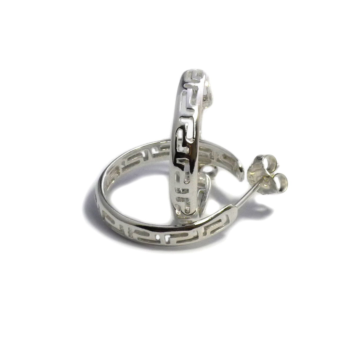 Orecchini a cerchio con chiave greca antica placcata in argento sterling rodiato, diametro 22 mm, gioielli di design per uomini e donne