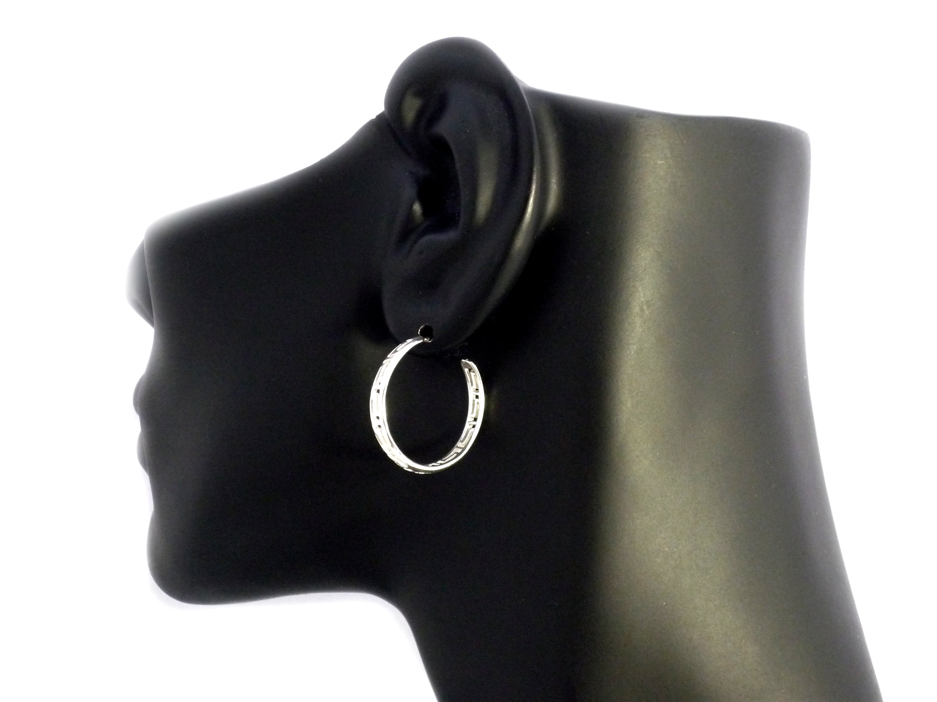 Sterling sølv rhodineret antikke græske nøglering øreringe, diameter 22 mm fine designer smykker til mænd og kvinder