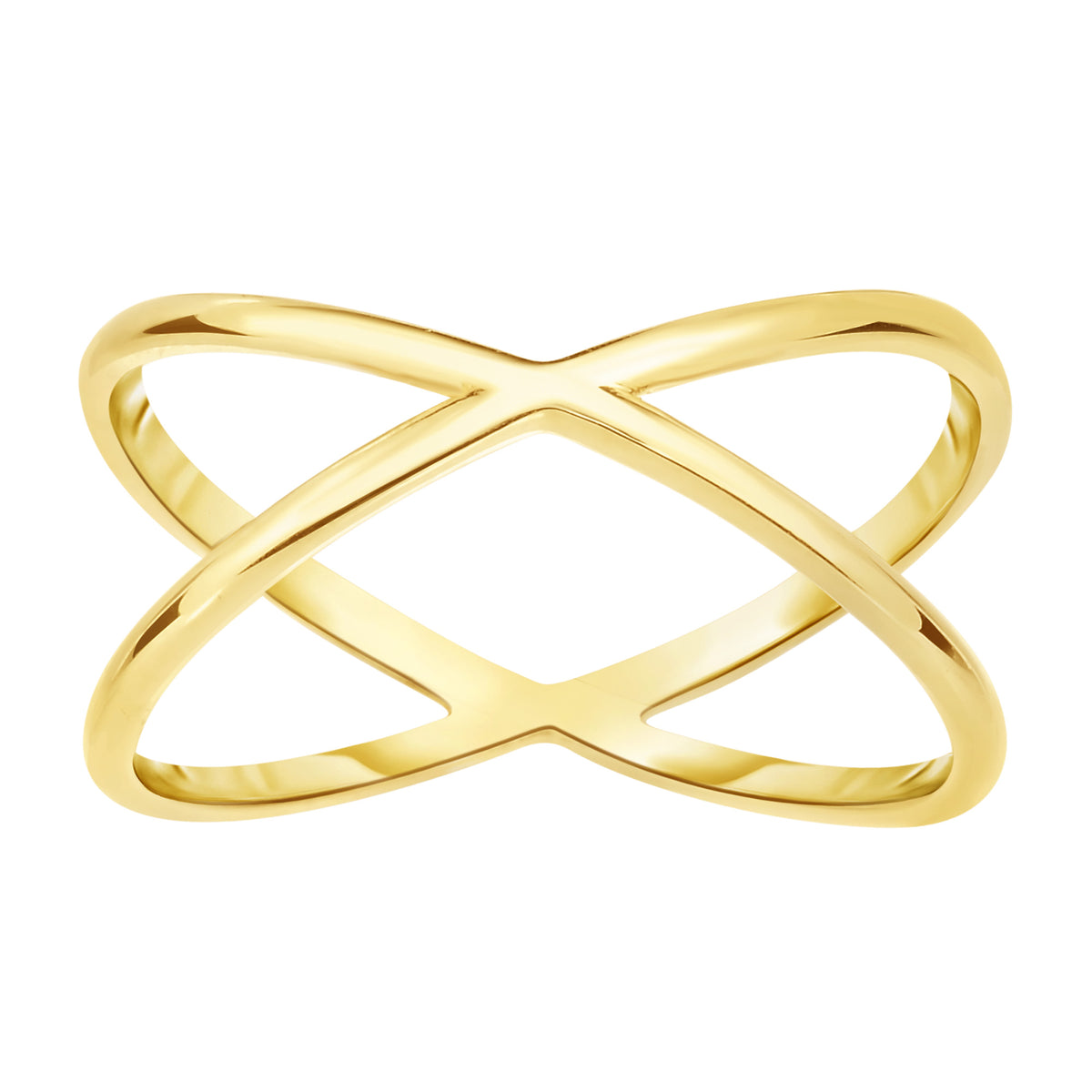 14K gult guld Cross Over X Design Ring fina designersmycken för män och kvinnor
