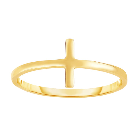 14K Yellow Gold Sideways Cross Ring, Size 7
