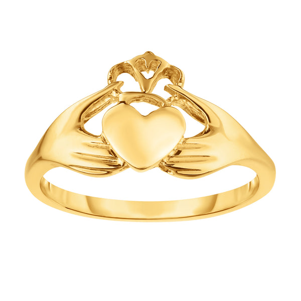 14K Yellow Gold Claddagh Ring, Size 7