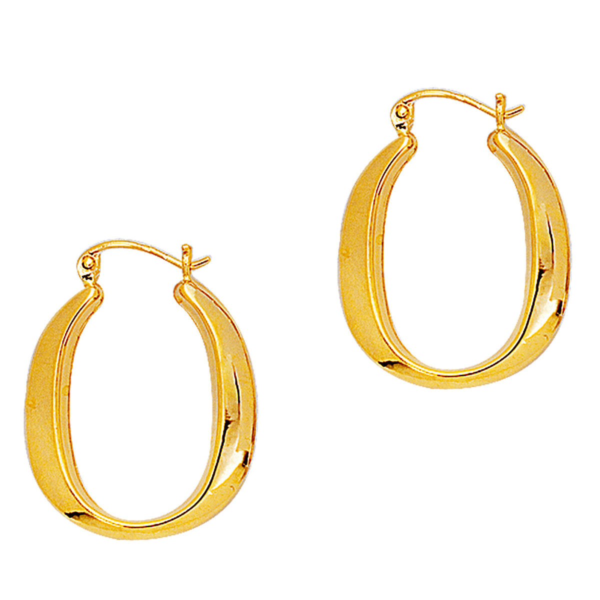 14K Gold Shiny Oval Shape Hoop Earring