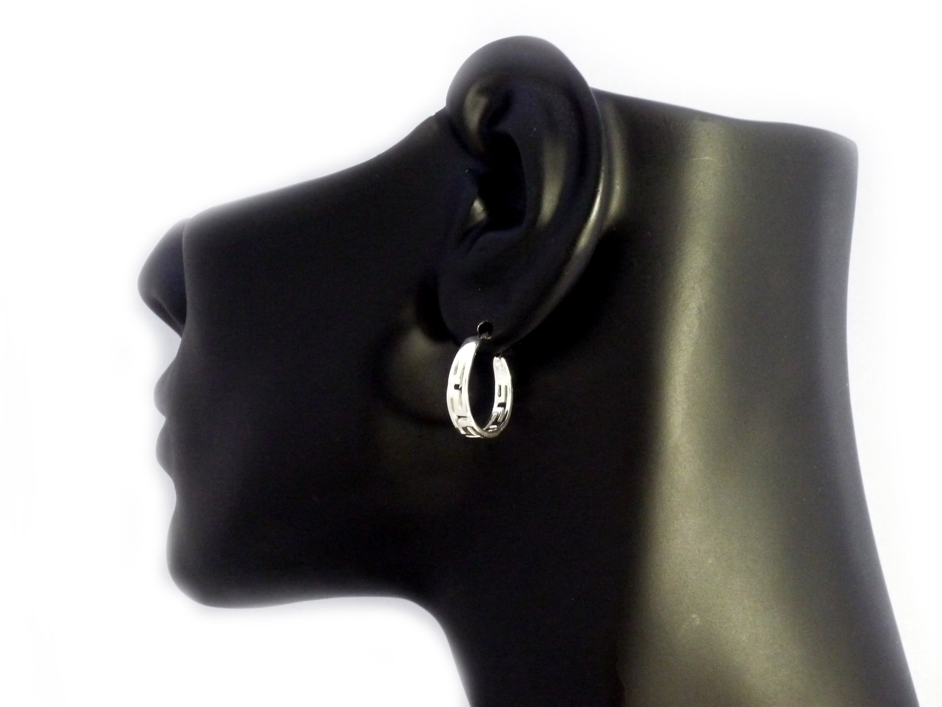 Sterling sølv rhodineret antikke græske nøglering øreringe, diameter 16 mm fine designer smykker til mænd og kvinder