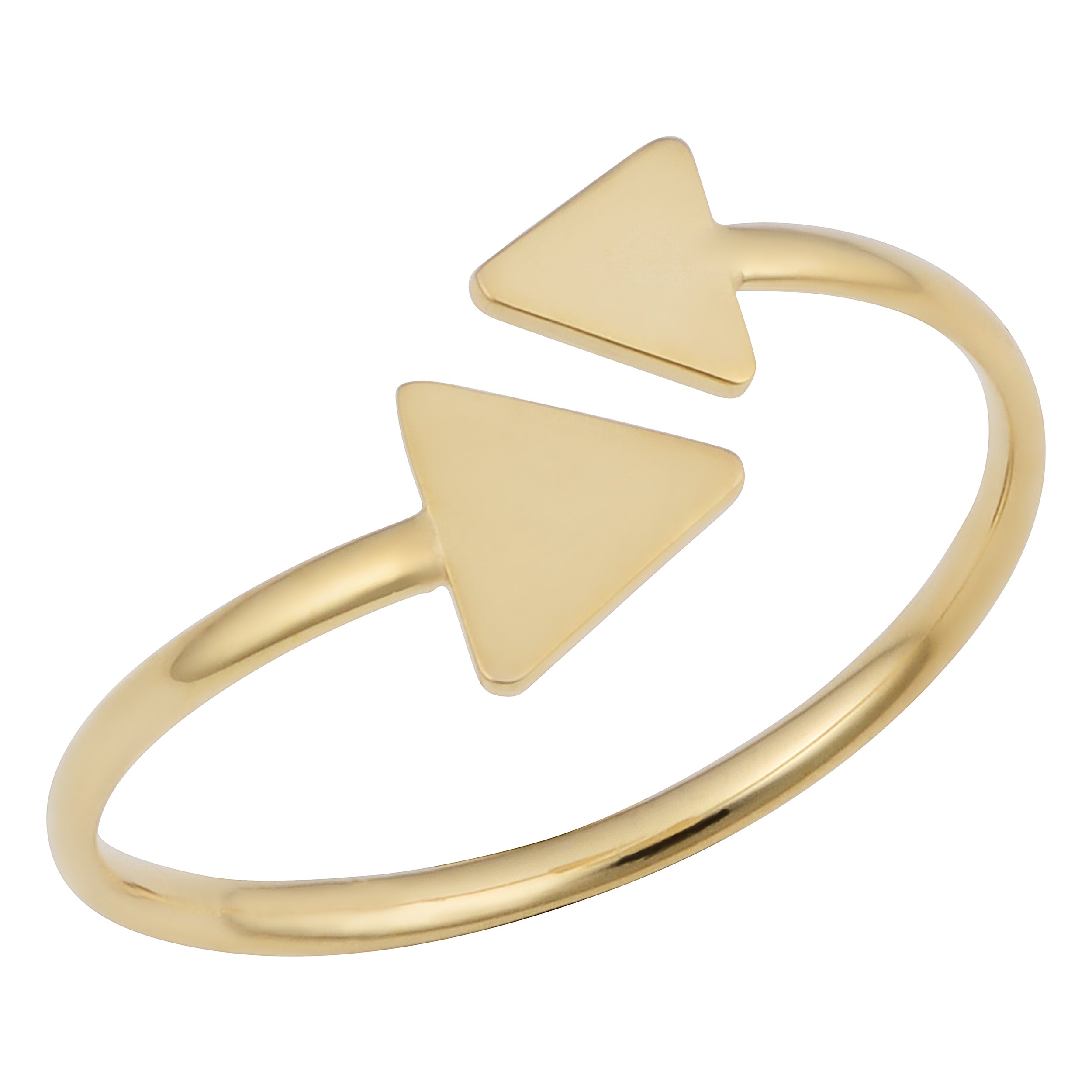 14 k gult gull dobbel triangel bypass ring fine designersmykker for menn og kvinner