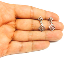 Sterling Silver Rhodium Plated Ancient Greek Key Drop Earrings fine designer jewelry for men and women