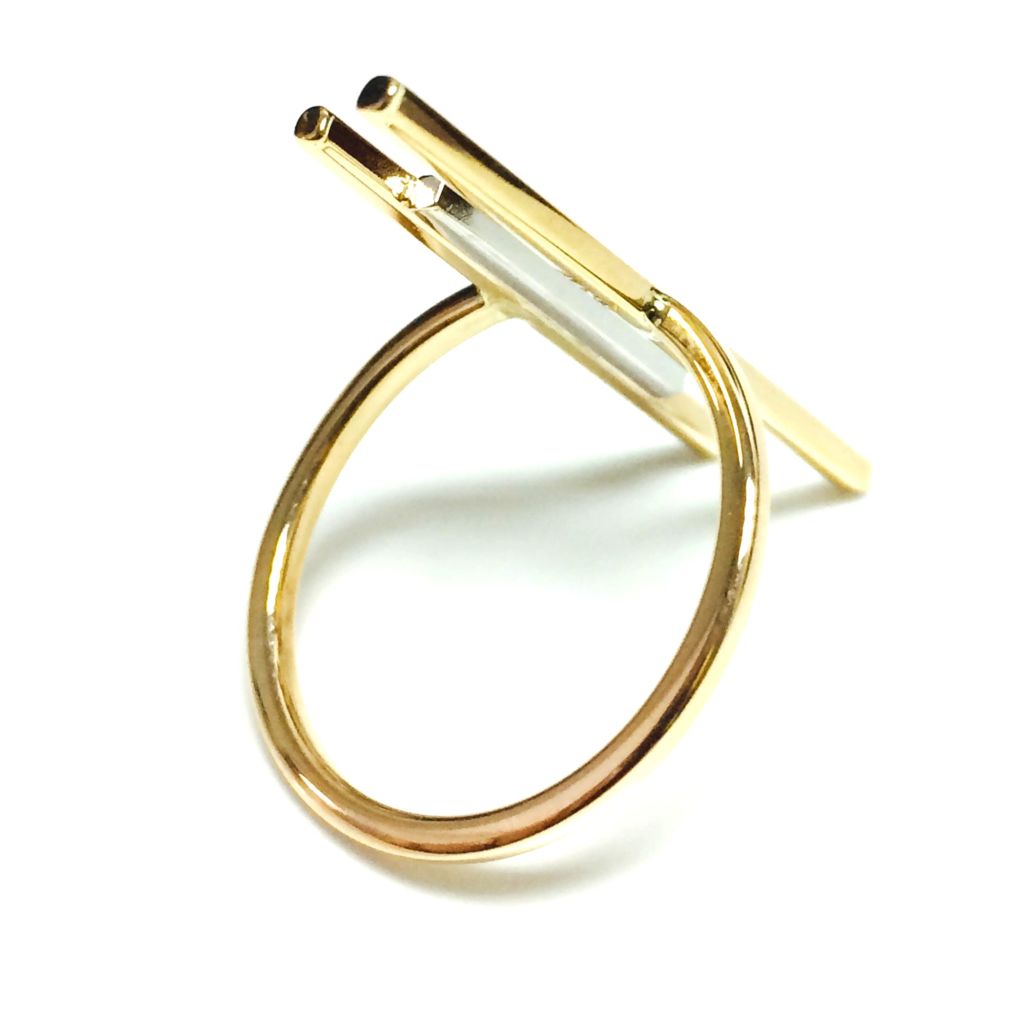 Anillo de derivación de triple barra de oro amarillo de 14 quilates, joyería de diseño fino para hombres y mujeres