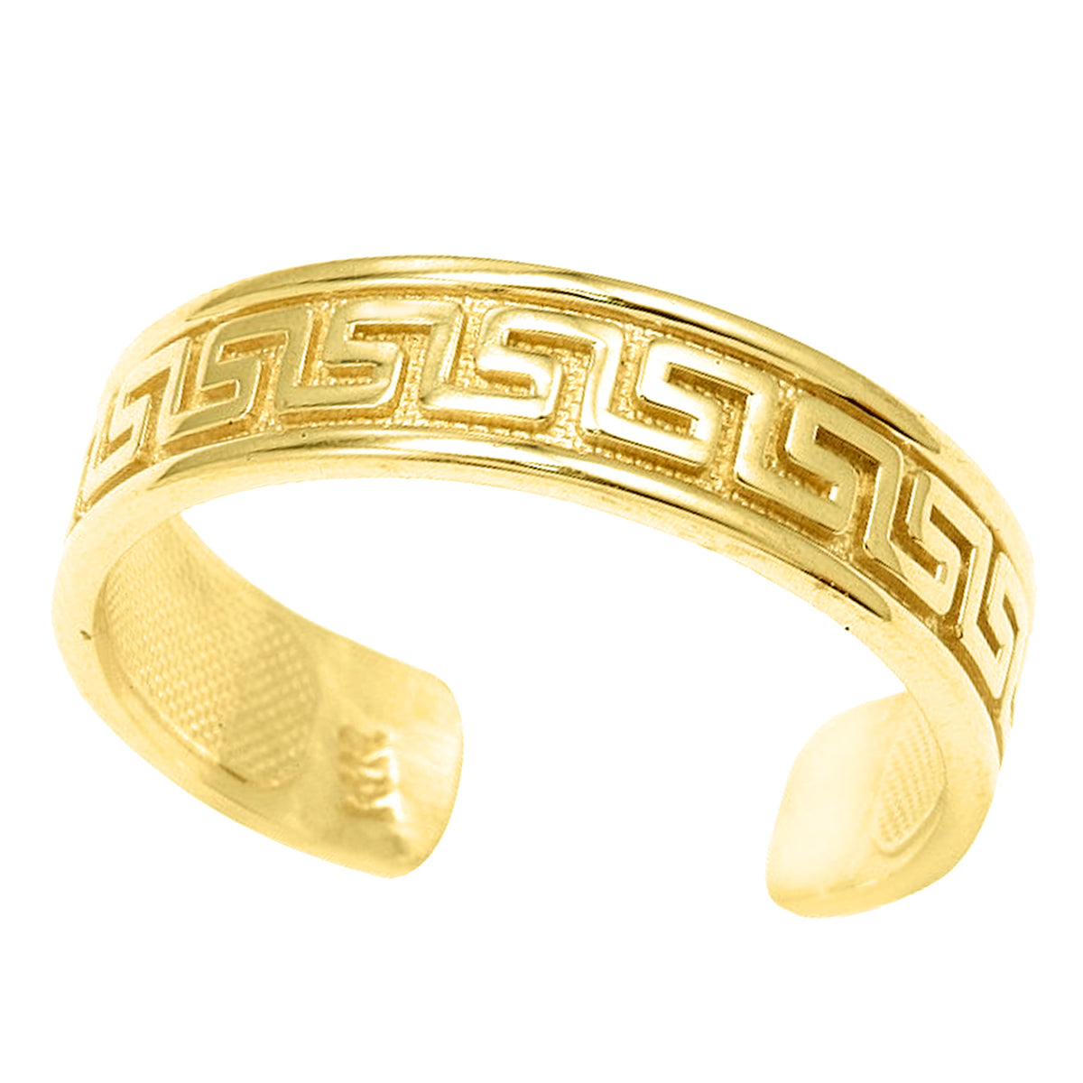 Anillo de dedo del pie ajustable con diseño de llave griega con incrustaciones curvas de oro amarillo de 14 quilates, joyería de diseño fino para hombres y mujeres