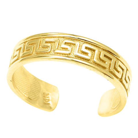 14K Yellow Gold Curved Inlay Greek Key Design Cuff Style Adjustable Toe Ring