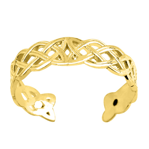 14K Yellow Gold Celtic Knot Weave Design Cuff Style Adjustable Toe Ring 4mm