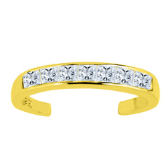 Conjunto de canales de piedras CZ de oro amarillo de 14 quilates, anillo ajustable para el dedo del pie, joyería fina de diseño de 3 mm para hombres y mujeres