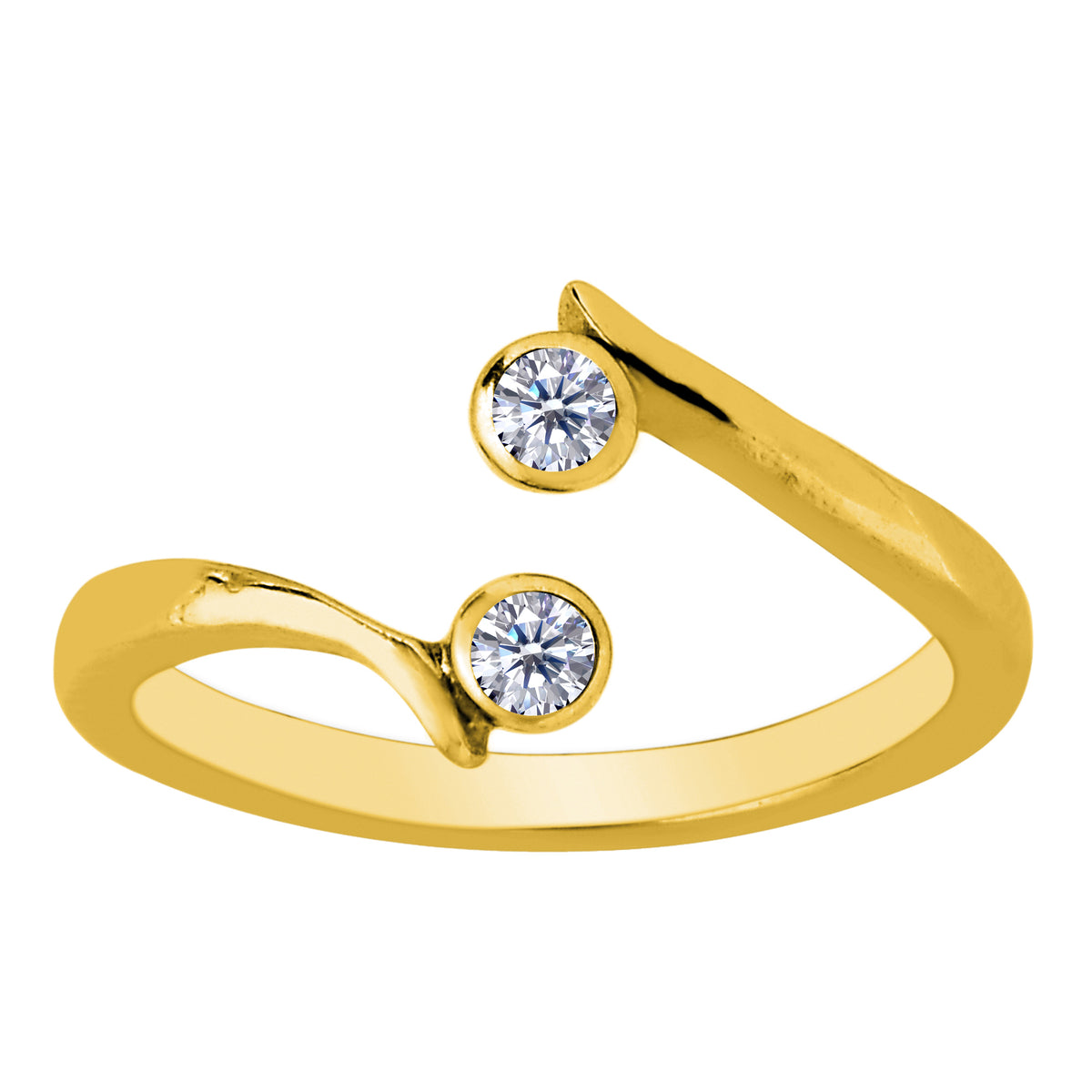 14K Gult Guld Dubbel Solitaire Med CZ By Pass Style Justerbar Toe Ring fina designersmycken för män och kvinnor