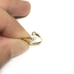 Doppio solitario in oro giallo 14 carati con anello regolabile in stile CZ By Pass, gioielli di design per uomini e donne