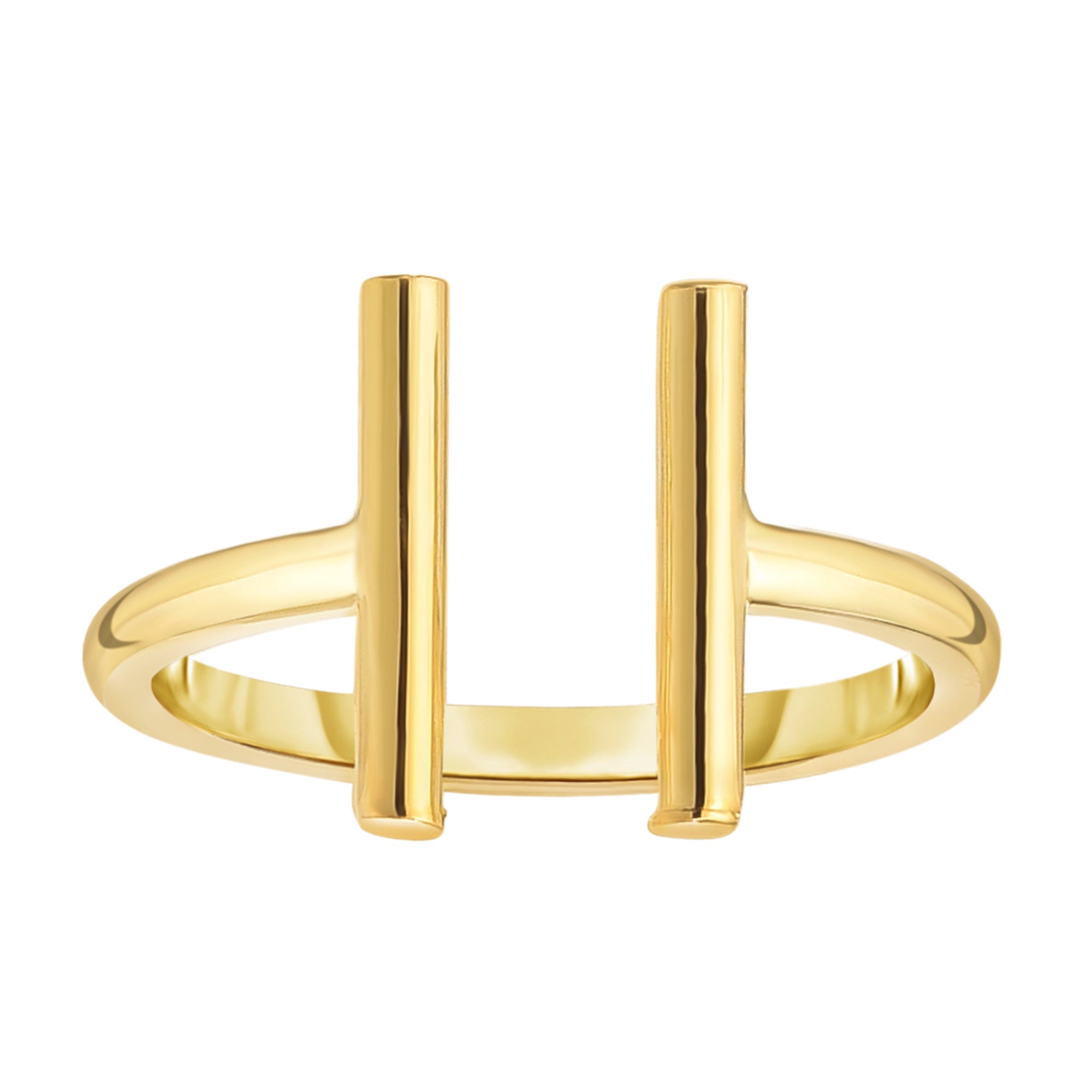 14K Yellow Gold Open Ring With Parallel T Bar Ends, Size 7