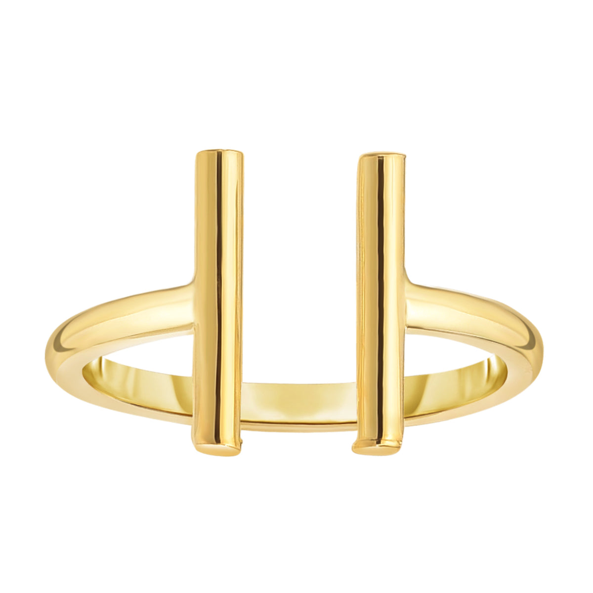 14K gult guld öppen ring med parallella T-stångsändar, storlek 7 fina designersmycken för män och kvinnor
