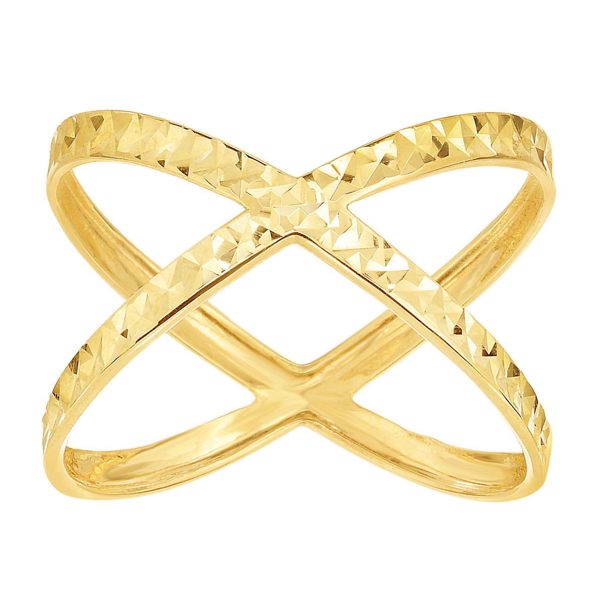 14K Yellow Gold Diamond Cut Cross Over X Design Fashion Ring fine designer jewelry for men and women