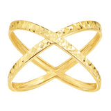 14K Yellow Gold Diamond Cut Cross Over X Design Fashion Ring