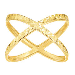 14K gul guld Diamond Cut Cross Over X Design Fashion Ring fine designer smykker til mænd og kvinder