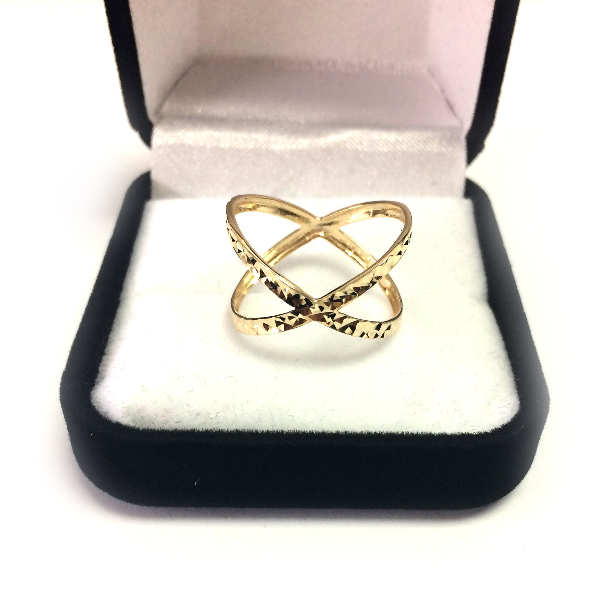 14K Yellow Gold Diamond Cut Cross Over X Design Fashion Ring