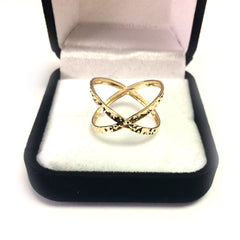Anillo de oro amarillo de 14 quilates con corte de diamante y diseño en forma de X, joyería fina de diseño para hombres y mujeres