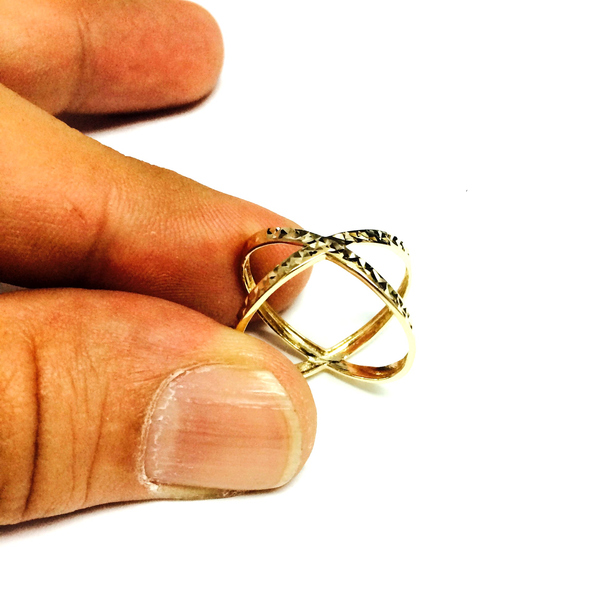 14K gult guld Diamond Cut Cross Over X Design Fashion Ring fina designersmycken för män och kvinnor