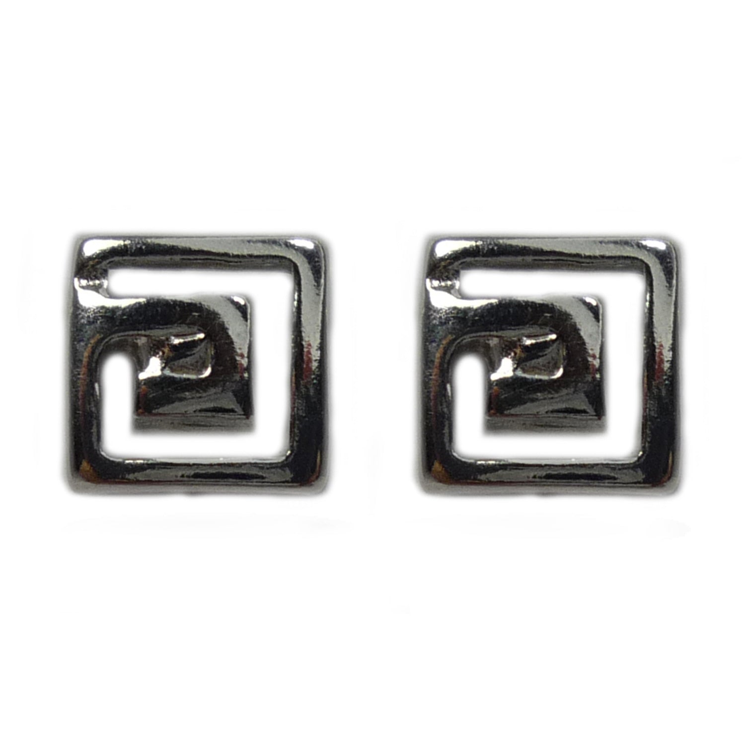 Sterling Silver Rhodium Plated Greek Meandros Key Stud Earrings, 5 x 5mm