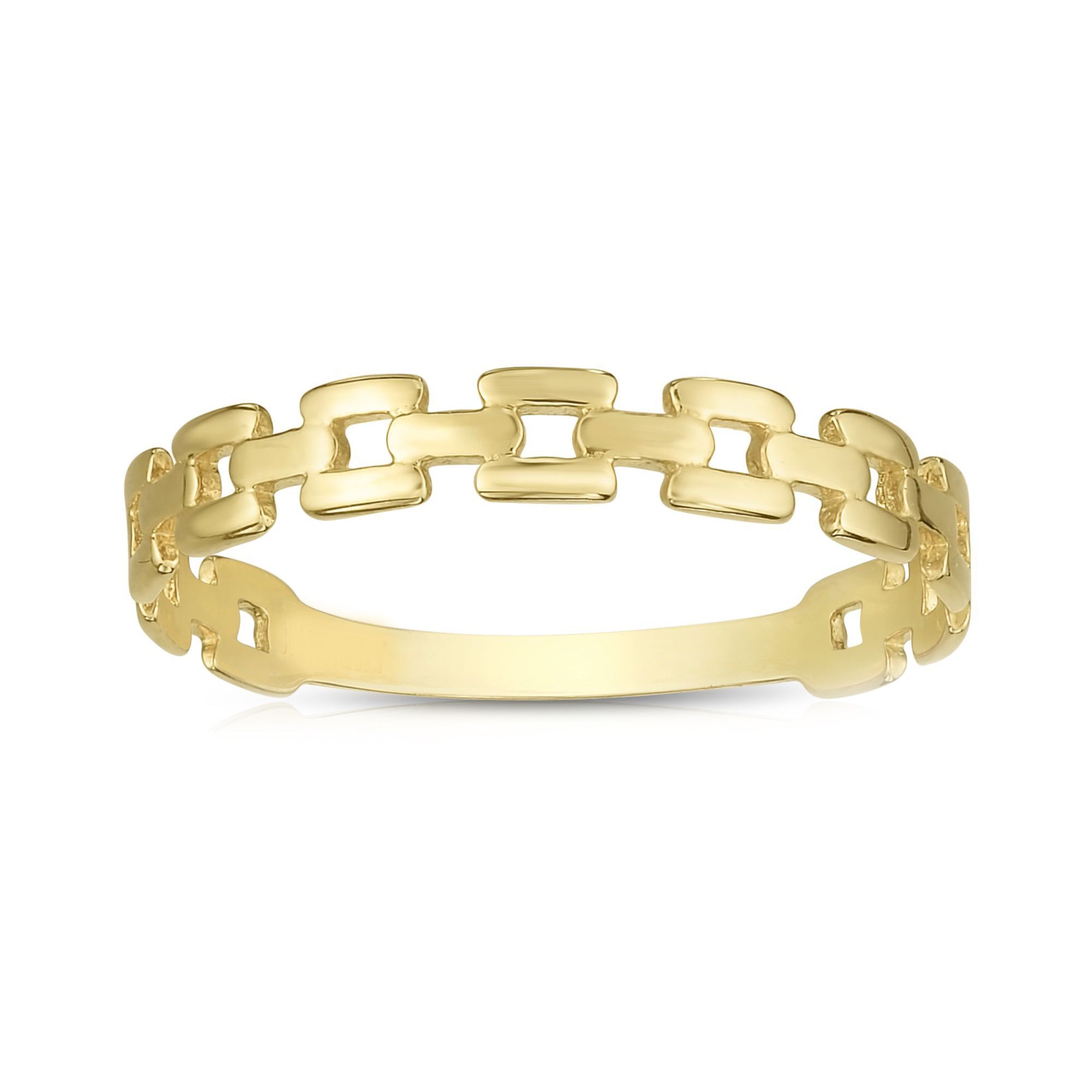 Anillo de oro amarillo de 14 quilates con eslabones cuadrados, joyería fina de diseño talla 7 para hombres y mujeres