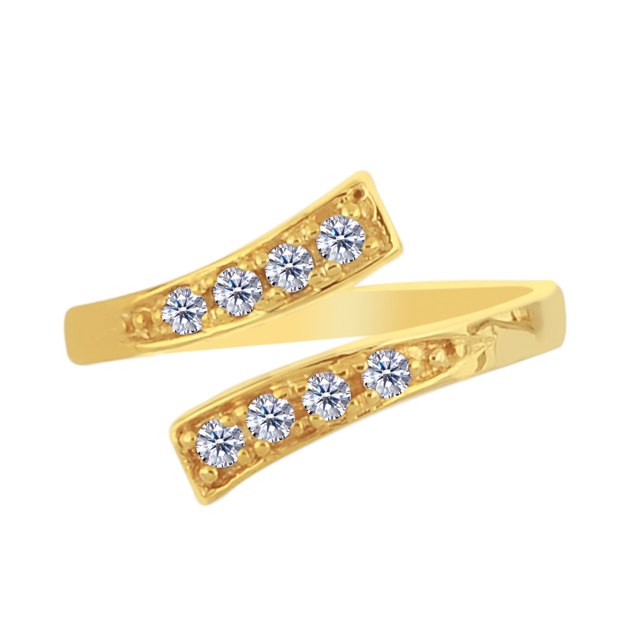 Crossover de oro amarillo de 14 quilates con piedras CZ By Pass Style Anillo de dedo del pie ajustable joyería de diseño fino para hombres y mujeres