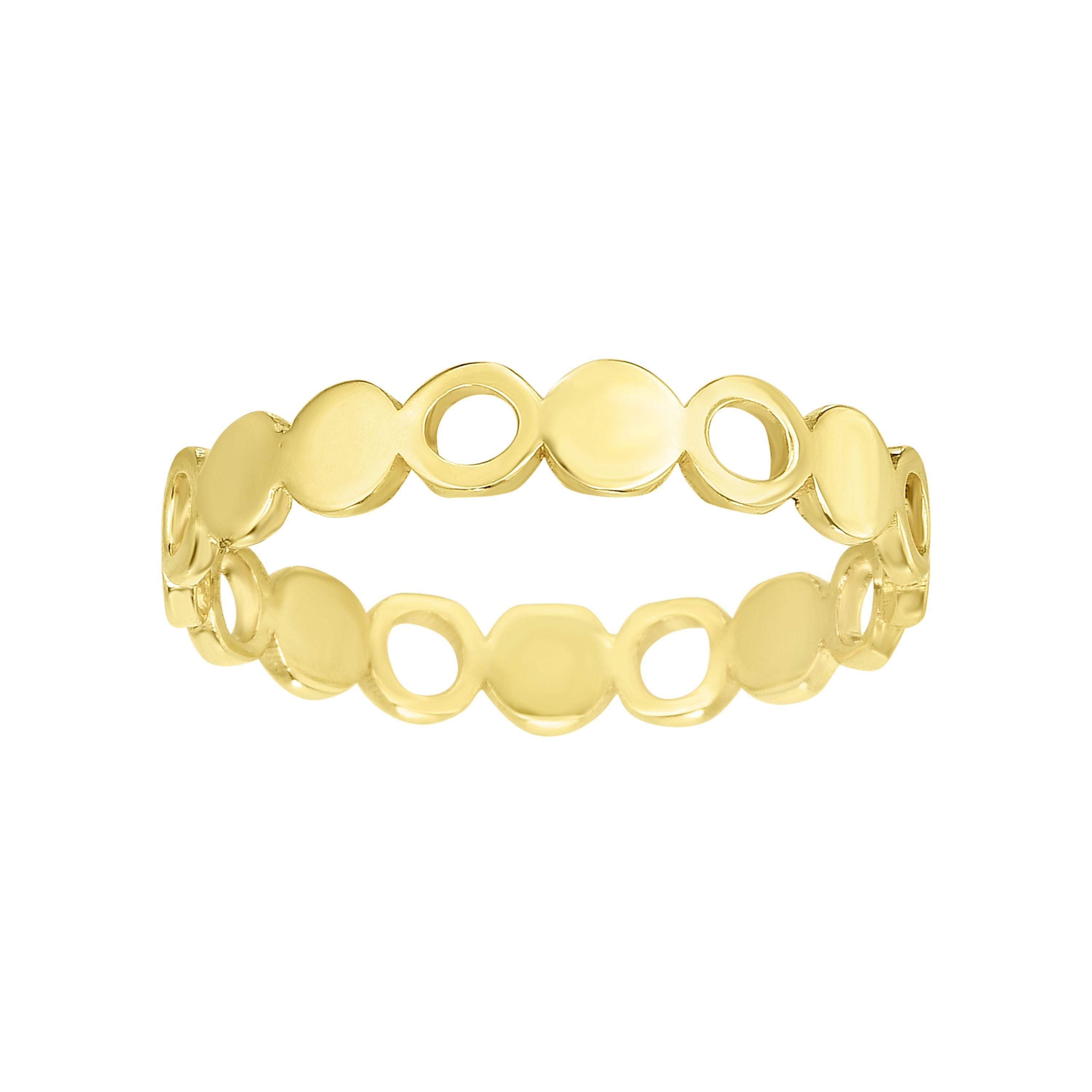 Bague ronde en or jaune 14 carats pour femmes, taille 7, bijoux de créateurs fins pour hommes et femmes