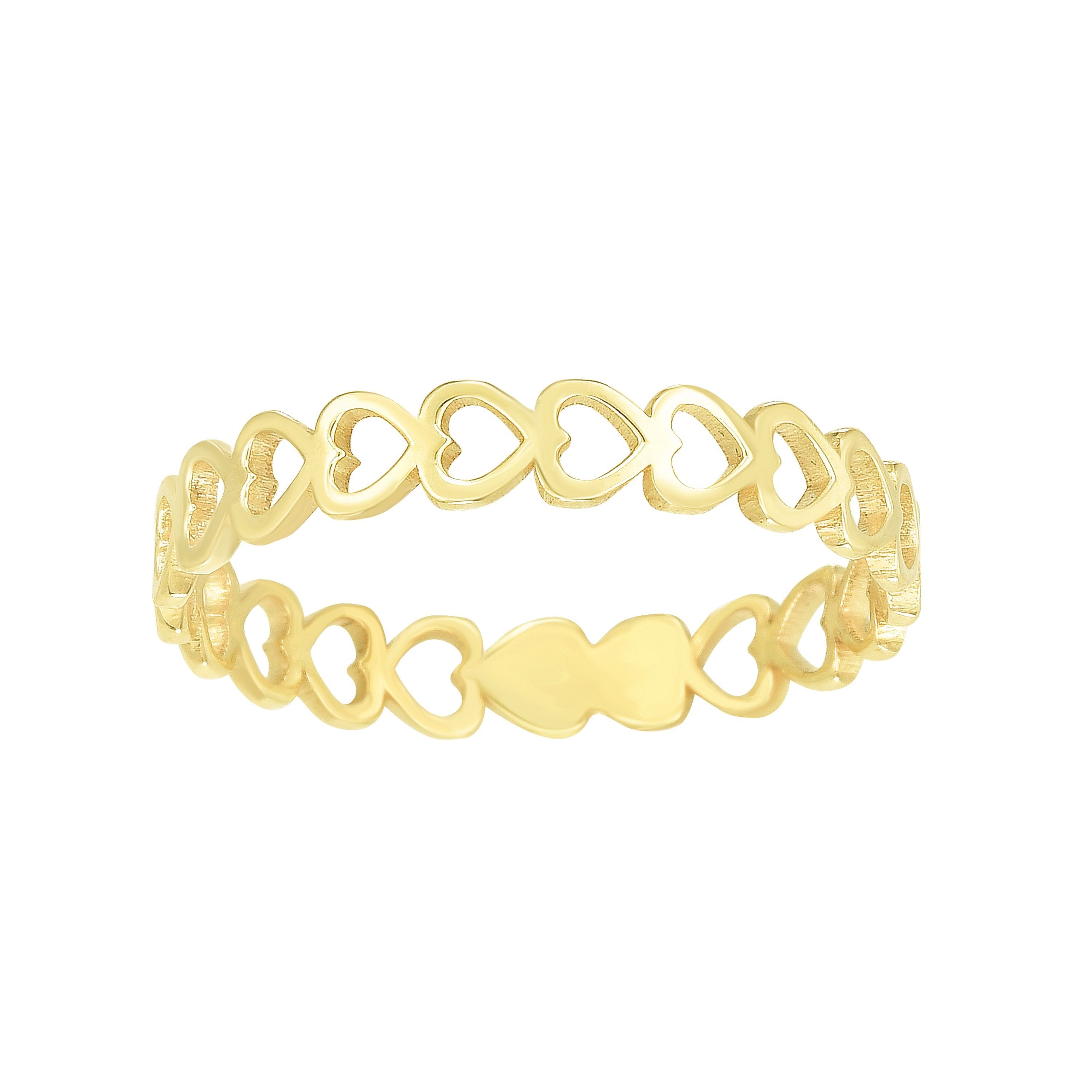 14-karätiger Gelbgold-Herzen-Damenring, Größe 7, feiner Designerschmuck für Männer und Frauen