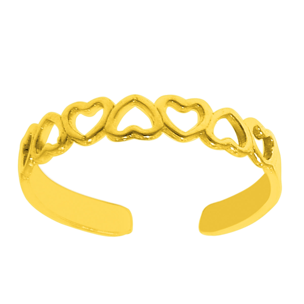 Bague d'orteil réglable en or jaune 14 carats avec plusieurs cœurs brillants, bijoux de créateur fins pour hommes et femmes