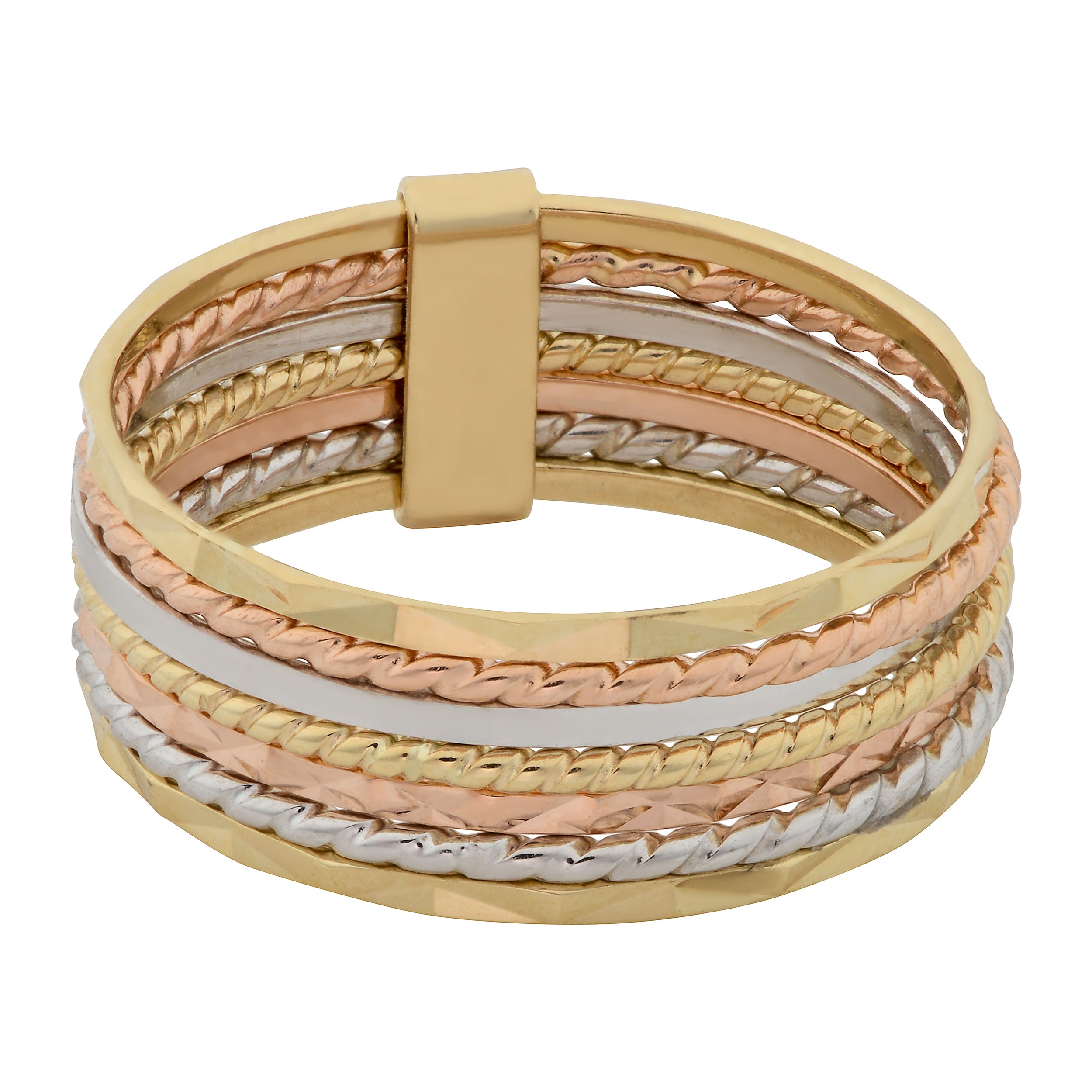 14k Tricolor Gold Seven Days 7 Blessings Stack Ring, 6.7mm fine designer jewelry for men and women