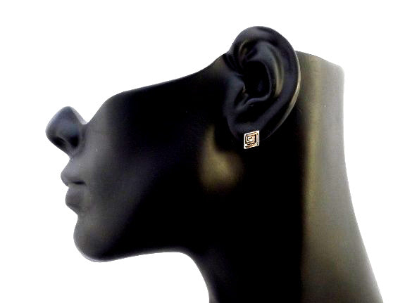 Boucles d'oreilles à tige en argent sterling plaqué rhodium avec clé grecque antique, bijoux de créateur raffinés pour hommes et femmes