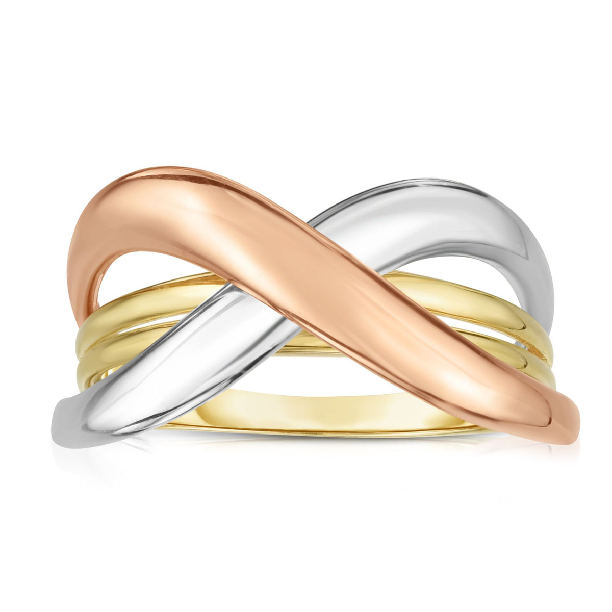 14k Tri Color Gold Shiny Fancy Womens Ring, størrelse 7 fine designersmykker for menn og kvinner