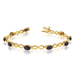 10K Yellow Gold Oval Sapphire Stones And Diamonds Infinity Tennis Bracelet, 7" fine designer jewelry for men and women