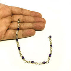 10K Yellow Gold Oval Amethyst Stones And Diamonds Infinity Tennis Bracelet, 7" fine designer jewelry for men and women