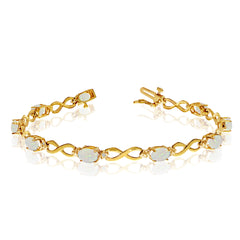 10K Yellow Gold Oval Opal Stones And Diamonds Infinity Tennis Bracelet, 7" fine designer jewelry for men and women