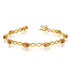 10K Yellow Gold Oval Citrine Stones And Diamonds Infinity Tennis Bracelet, 7" fine designer jewelry for men and women