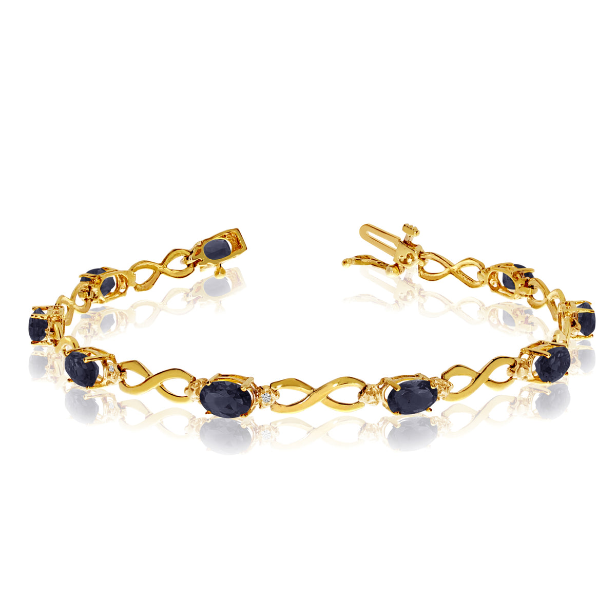 14K Yellow Gold Oval Sapphire Stones And Diamonds Infinity Tennis Bracelet, 7" fine designer jewelry for men and women