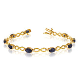 14K Yellow Gold Oval Sapphire Stones And Diamonds Infinity Tennis Bracelet, 7"