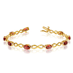 14K Yellow Gold Oval Garnet Stones And Diamonds Infinity Tennis Bracelet, 7" fine designer jewelry for men and women