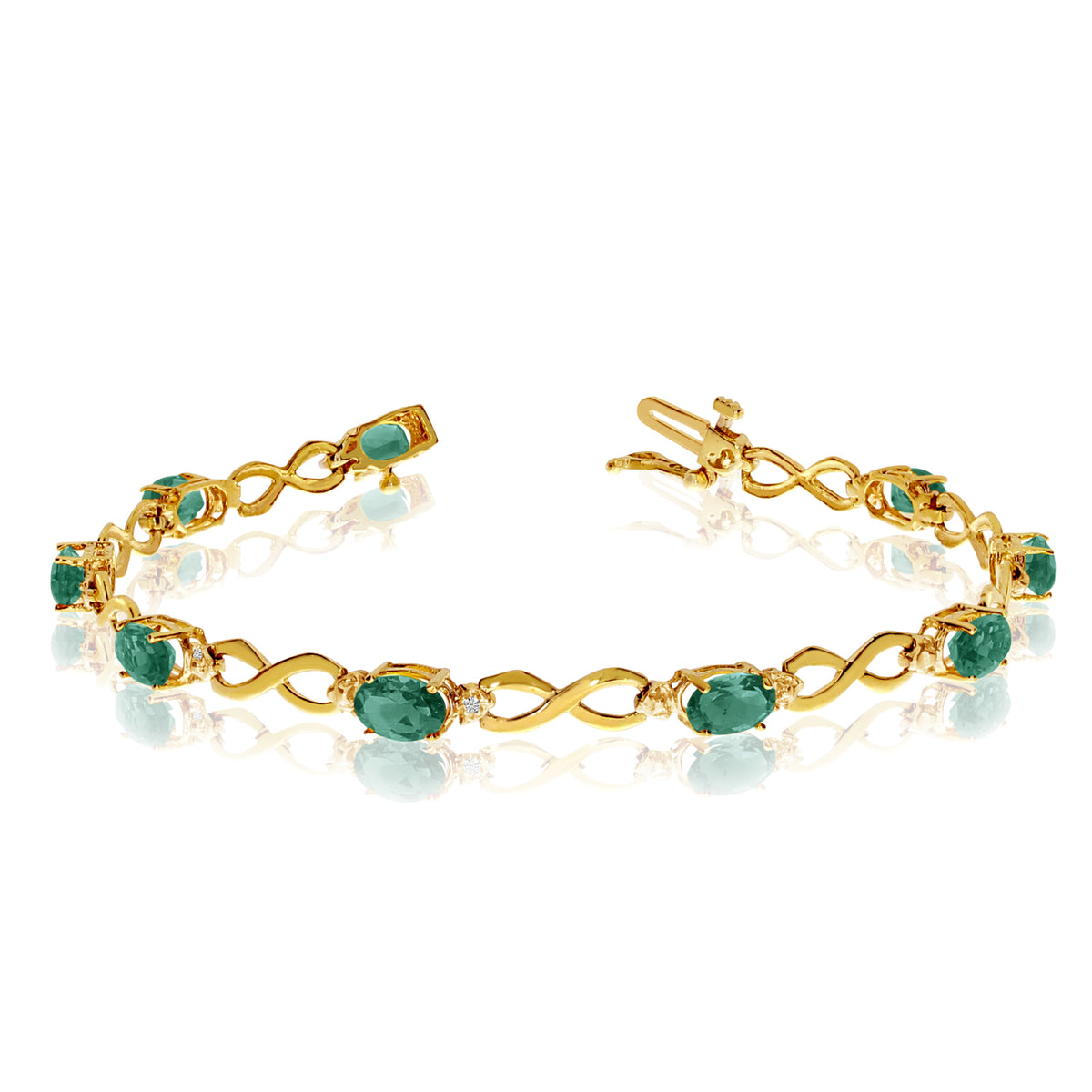 Bracelet de tennis infini en or jaune 14 carats avec pierres émeraude ovales et diamants, bijoux de créateur fins de 7 pouces pour hommes et femmes