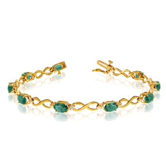 14K gult guld ovala smaragdstenar och diamanter Infinity tennisarmband, 7" fina designersmycken för män och kvinnor