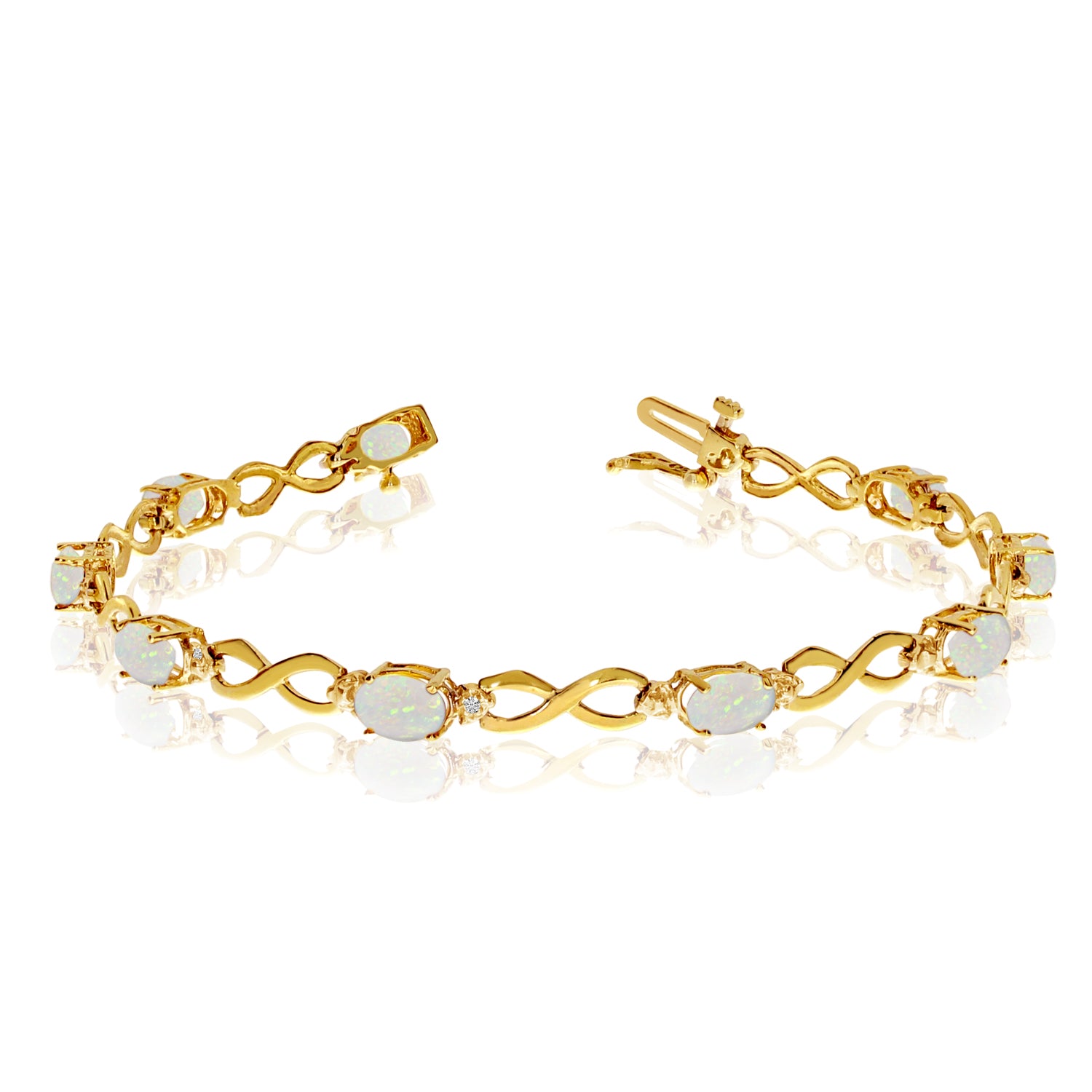 14K gult guld ovala opalstenar och diamanter Infinity tennisarmband, 7" fina designersmycken för män och kvinnor