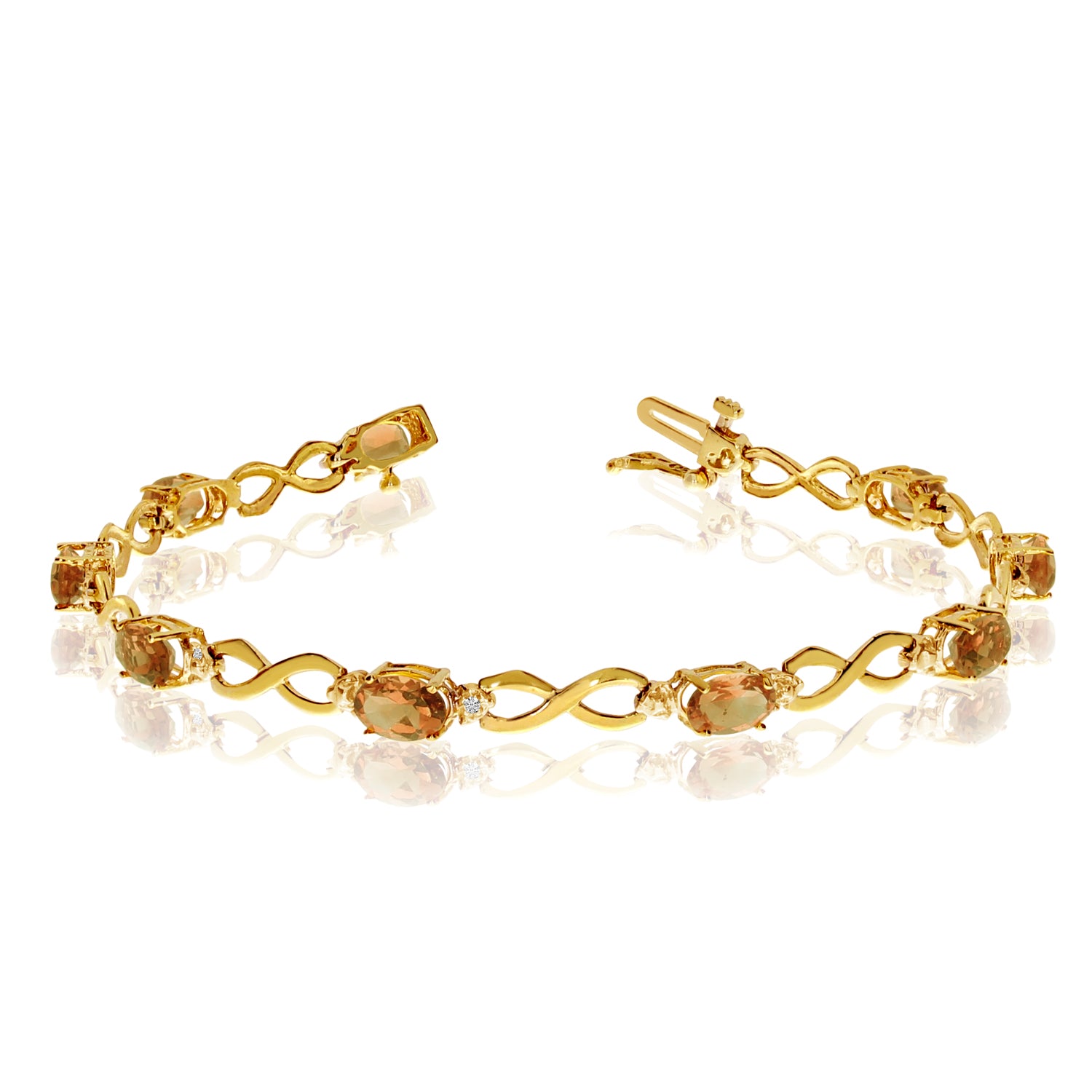 Bracelet de tennis infini en or jaune 14 carats avec pierres de citrine ovales et diamants, bijoux de créateur fins de 7 pouces pour hommes et femmes