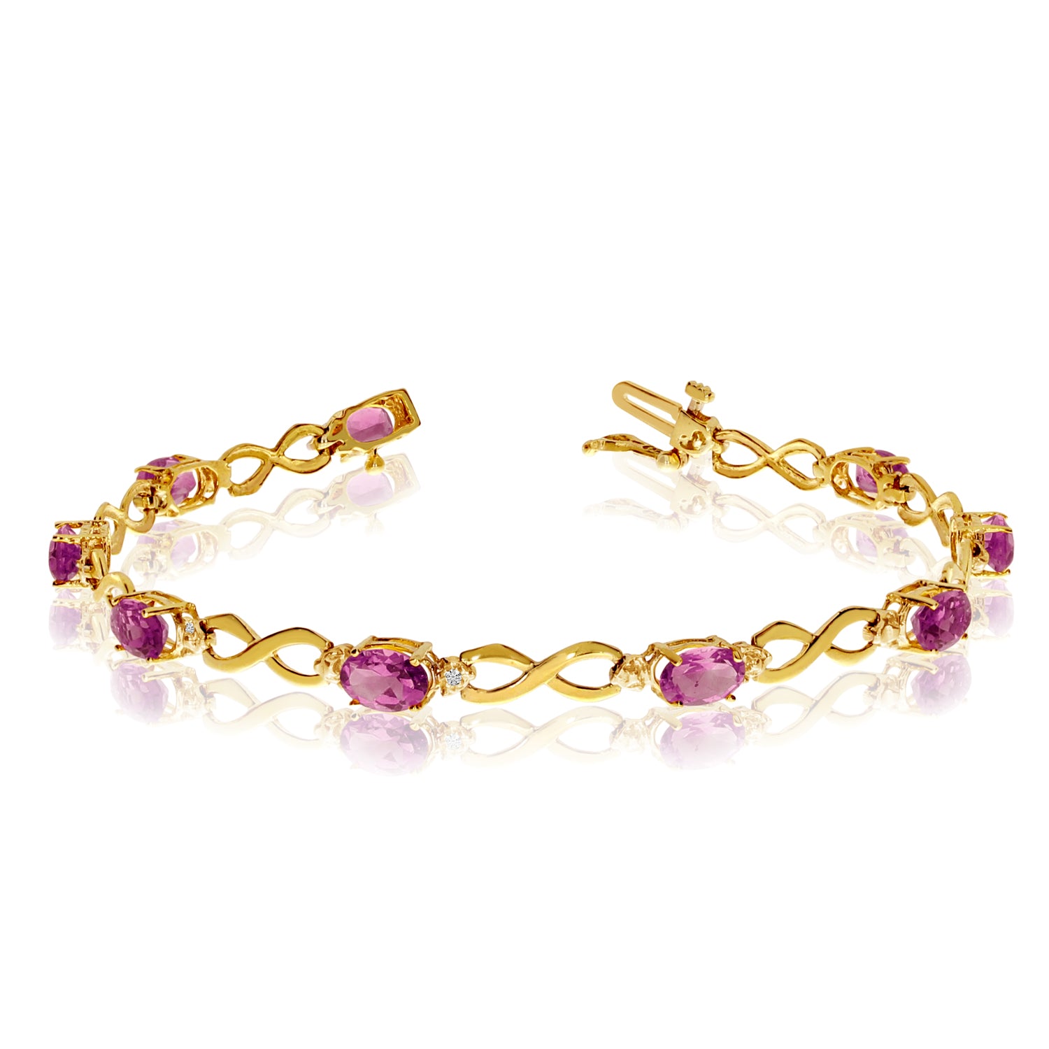 Bracciale tennis Infinity in oro giallo 14 carati ovale con pietre di topazio rosa e diamanti, gioielli di design da 7" per uomini e donne