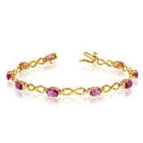 14K Yellow Gold Oval Pink Topaz Stones And Diamonds Infinity Tennis Bracelet, 7"